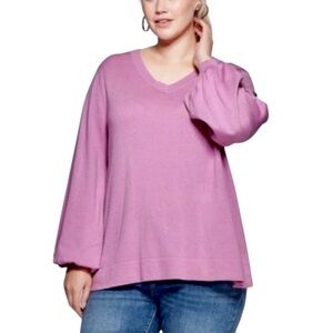 Ava & Viv Purple V-Neck Puff Sleeve Lightweight Sweater Size 0X